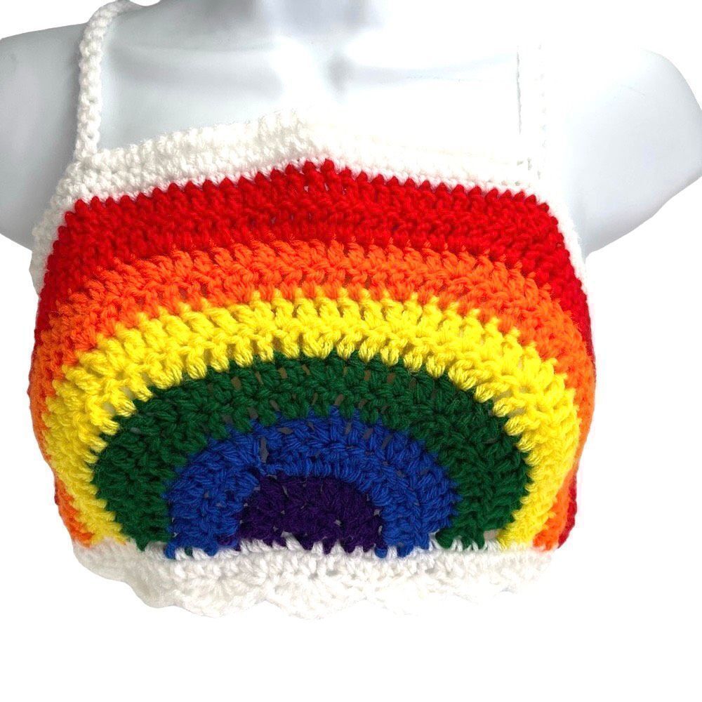 Handmade Napper brand rainbow crop top halter adjustable pride crochet XL NEW - Picture 16 of 16